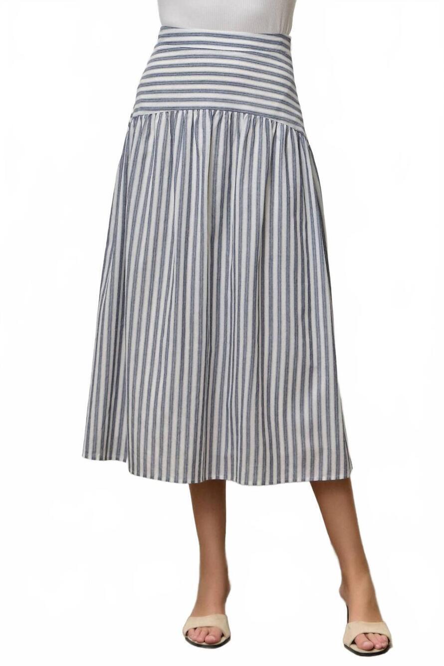 NEW POLAGRAM striped cotton midi skirt in natural/navy